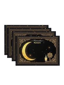 1/4/6/8/10 buah Alas Meja Ramadan, Bulan Sabit, Alas Meja Pola Lentera Heksagonal, Alas Meja Masjid, Tulisan "Ramadan Kareem", Alas Meja Meriah untuk Dekorasi Dapur dan Ruang Makan Gaya Rumah Pertanian - Hitam - View 5