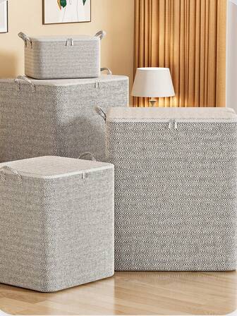 1pc Bohemian Canvas Storage Basket, Large Capacity Organizer Bin, Home Bedroom Clothes Quilt Storage Box With Handles, Durable For Moving, Household Sorting