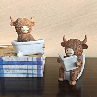 Funny Bathroom Decor - Highland Cow Reading Book Toilet Bucket Statue, Farmhouse Style Bathroom Decor, Resin Home Office Or Gift, No Electricity Needed, Humorous Design, Textured Details, Perfect For Christmas, Thanksgiving, Funny Birthday Gift