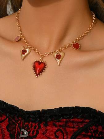 1 pieza Elegante y de moda Personalidad Corazón dorado, Naranja y Rojo Resina 3D Corazón Múltiple Colgante, Francés Goteo de Aceite, Cadena Dorada, Patrón Asimétrico, Rosa, Burdeos, Azul, Naranja Resina 3D Corazón, Corazón Hueco Collar de Mujer, Adecuado para Uso Diario, Vacaciones, Fiesta a Juego