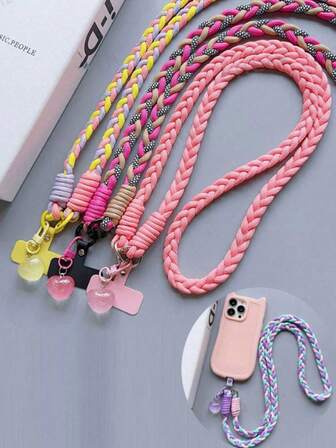1 pièce Lanière universelle pour téléphone avec pendentif en forme de cœur, sangle tressée en polyamide durable pour porter en bandoulière, chaîne anti-perte pour accrocher un étui de téléphone