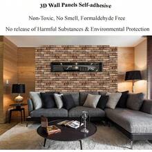 10/20 Pcs Self-Adhesive Wall Panels Peel And Stick Removable PVC Brick Wall Sticker Vintage Faux Brick Self Adhesive Wallpaper For DIY Living Room Fireplace Kitchen Wall Home Decor - Brown - View 7