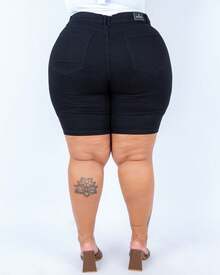 Premium Black Plus Size Denim Cycling Shorts With Butt-Lifting Effect - màu đen - Xem 2