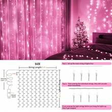 1pc 3*1m 100 LED/3*3m 300 LED Copper Wire Fairy Lights Curtain String Lights, Waterproof Fairy Lights With USB & Remote Control For Halloween, Christmas, Holiday Decoration - Màu Hồng Tươi - Xem 5