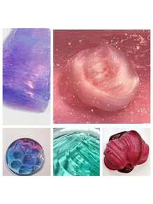 1/2/3/7pcs Transparent Crystal Slime Set, Peach Pink Jelly Cube Glitter Crispy Slime, Adult Stress Relief Toy, Elastic & Non-Sticky - Multicolor - View 3