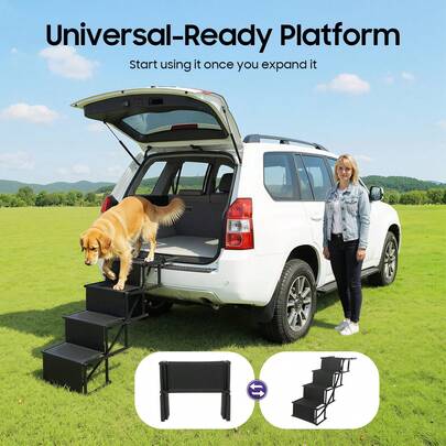 Foldable Pet Stairs For Cars, Durable 4-Tier Design, Non-Slip, High Load Capacity (176.37lbs), Easy To Store, Ideal For Large & Medium Dogs