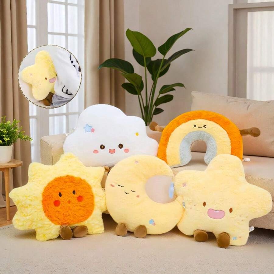 Cute Plush Star, Cloud, And Rainbow Shaped Toys, Cloud-Filled Pillows - Soft And Comfortable Cloud Cushions, Fluffy And Fluffy, Suitable For Cozy Bedrooms Or Sofa Decorations, Children's Gifts - White And Black Cloud Design, Perfect For Hugging, Home Decor, Children's Room, Jelly Cat, Cloud Pillows - 彩色 - 查看 1