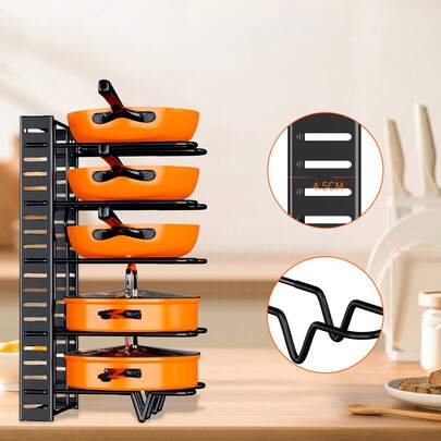 Adjustable Pot Rack Storage Rack Vertical Multi-Function Countertop Rack Pot Rack Multi-Layer Rack Kitchen Pot Lid Rack