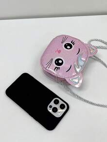 1pc PU Zipper Cartoon Winking Cat Cute Coin Purse, Shoulder Crossbody Round Bag, Korean Style Mini Bag, Unique Design, Comfortable Adjustable Strap, Suitable For Daily Commute And Leisure, Great Gift - Bright Star Big-eyed Cat - View 8