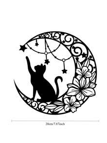 一件家居装饰品铁月亮黑猫金属剪影壁挂工艺品装饰吊坠、万圣节、幽灵、秋季、假日、节日、家居装饰、房间装饰、墙壁装饰 - 黑色 - 查看 9