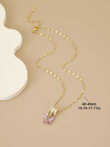 1件可爱立方氧化锆蝴蝶不锈钢项链，金色首饰，金项链，女士首饰，女士配饰，送给闺蜜的礼物，不锈钢首饰，心形项链，送给父母、爱人、朋友的礼物 - 紫色蝴蝶 - 查看 3