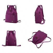 Mochila deportiva de viaje plegable con cordn de gran capacidad y separacin en y hmedo, bolsa de gimnasio impermeable con mltiples bolsillos - azul - Ver 6