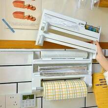 6-In-1 Space-Saving Wall-Mounted Kitchen Storage Rack |   Plastic Wrap & Foil Dispenser, Paper Towel Holder, Durable White Plastic Construction, Kitchen Organizers And Storage - trắng - Xem 7