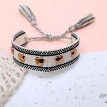 1pc Rivet Heart Bohemian Bracelet - Black and White - View 2