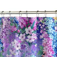 1pc Spring Floral Flower Branch Shower Curtain, Purple 100% Polyester Digital Printed Shower Curtain With 12 Plastic Hooks, 72*72inch - Purple - View 3