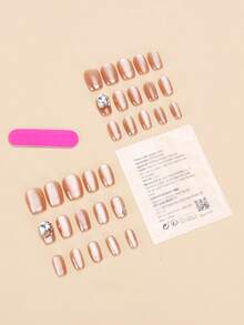 30 miếng dán móng tay, hình vuông ngắn, đính đá lấp lánh, ngọc trai, họa tiết sọc, tăng thêm vẻ sang trọng, kèm keo gel và dải dính, có thể tái sử dụng cho móng tay hàng ngày. - Nhiều màu - Xem 3