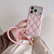 奢华菱形水钻时尚手机壳，带腕带，兼容 17 Pro Max/17 Pro/17、16 Pro Max/16 Pro/16、15 Pro Max/15 Pro/15、14 Pro Max/14 Pro/14、新款 13 Pro Max/13 Pro/13 真皮手机壳 - 粉色 - 查看 4