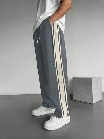 1 件男士休闲宽松裤，适合日常通勤、运动训练、跑步、户外、徒步旅行、健身、慢跑、休闲街头风格、直筒裤、春秋季