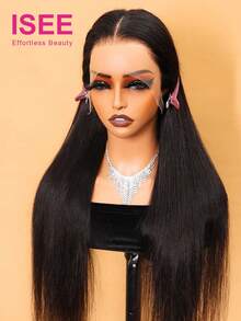 ISEE 直发 13x4 透明蕾丝前假发 天然黑色 180% 密度 18-22 英寸真人发假发 适合女性日常使用 - SNatural - 查看 4