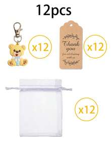 4个/12个/20个装泰迪熊礼品袋，泰迪熊礼品套装，派对礼品袋，可爱泰迪熊钥匙扣，可爱动物钥匙扣，泰迪熊钥匙扣，动物礼品吊坠配件，艺术创意礼品袋，附赠透明硬质毛线袋