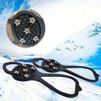 A Pair Stay & Secure In The Snow: Durable Universal Gripper Spikes Ice Cleats With 5 Steel Studs Crampon For Shoes & Boots