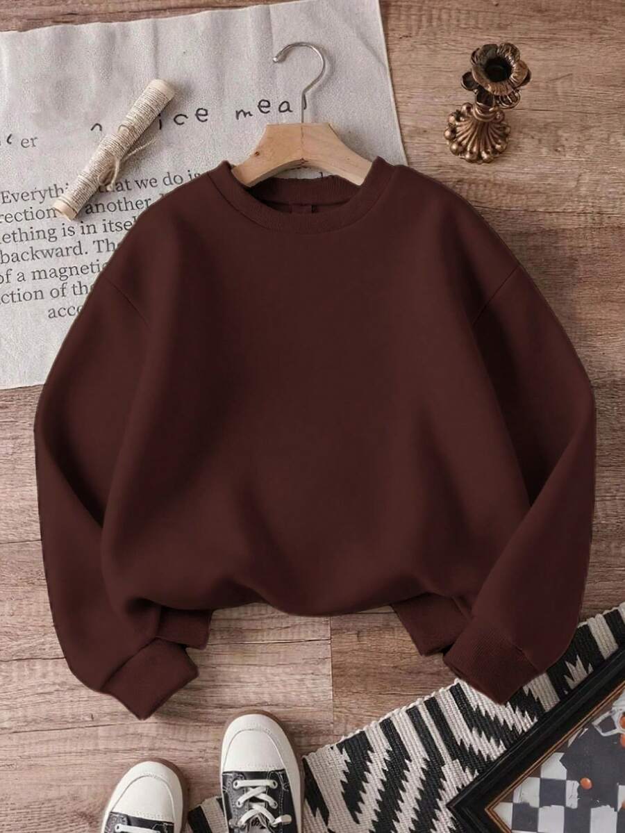 女式圓領運動衫 棉質女上衣，Curve oversize hoodie，秋冬裝 保暖抓絨襯裡，寬鬆 休閒運動衫，百搭，復古/學院風，柔軟透氣 外出上衣，適合寒冷天氣服裝長袖上衣，女式街頭服飾運動上衣女裝，trip hoodie，italy seeater，萬聖節 夾克invierno de mujer，vestiti，winter，polar mujer，forro polar，abrilcols - 咖啡 - 查看 1