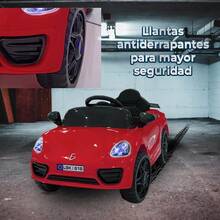 Coche eléctrico para niños con luces RGB y control remoto – Velocidad máxima 6 km/h, batería 12V - Rojo - Ver 3