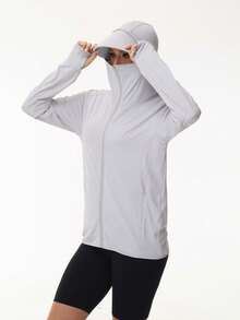 Summer Women Sun Protection Clothing Lightweight Ice Silk Outdoor Jacket Casual Breathable UV Protection Shirt Sunscreen Hooded Fishing Clothing - Grey - View 2