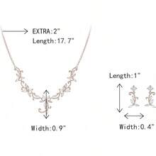 Crysdue Flower Leaf Wedding Jewelry Set Bridal Bridemaid, Cubic Zirconia Teardrop Elegant Silver/14K/Gold Plated Vine Necklace Dangle Earrings Prom Party - A_玫瑰金色調 - 查看 3