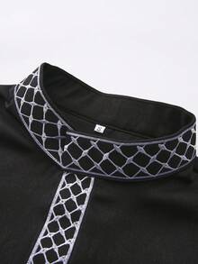 Muslim Men's Long Robe, Long Sleeve Embroidered Mandarin Collar Design, Saudi Arabian Style, Breathable Draping Fabric, Elegant Islamic Traditional Clothing, Suitable For Festivals, Daily Wear And Gifting - Black - View 4