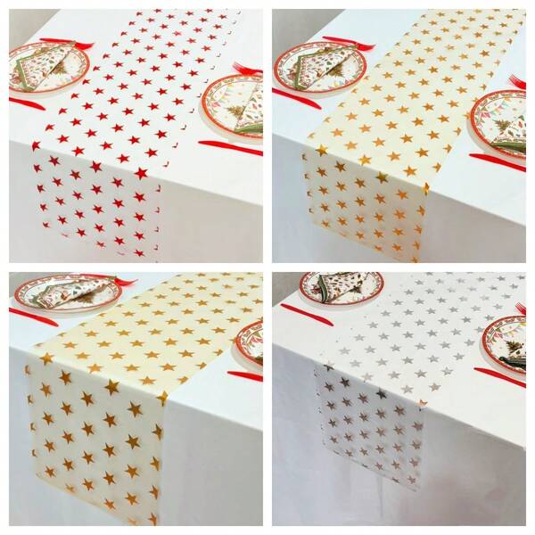 1/2pcs Red Star Foil Table Runner, 11.02*108.27 Inches, Suitable For Holiday Parties, Family Gatherings, Holiday Decorations, Weddings, Banquets, Indoor And Outdoor Dining Table Centerpiece