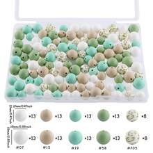 120pcs/Box, 12mm/15mm Printed Silicone Beads And Solid Color Beads Mixed, Suitable For DIY Handicrafts, Bead Pens, Bag Decoration Pendants, Etc - Multicolor - View 21