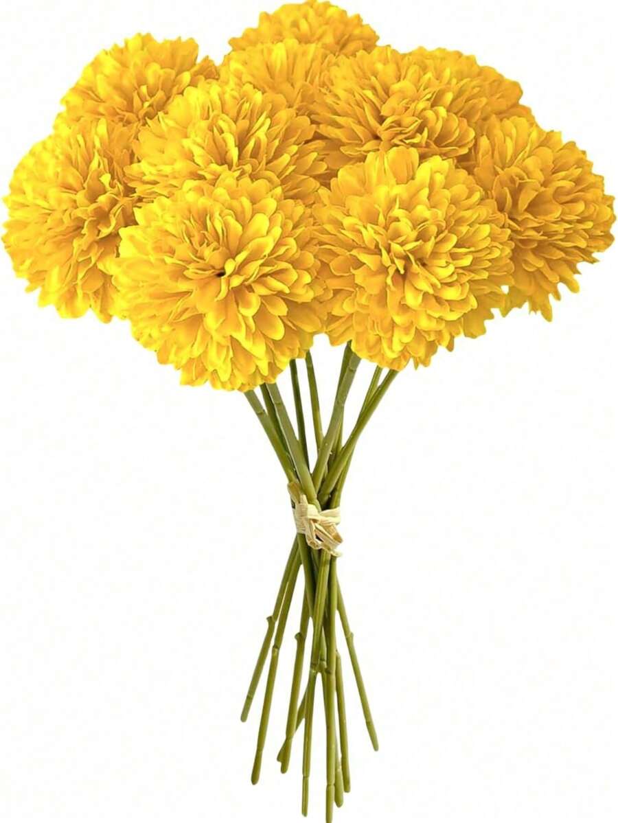 3/24/150支人造菊花、蒲公英、绣球花束礼盒套装,仿真花,适合DIY婚礼花束、派对、家居客厅、厨房、花园、酒店、办公室等场所。 - 黃色 - 查看 1