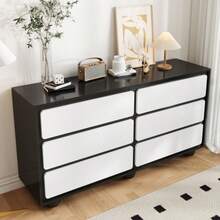 Elegant Sideboard With Six Drawers – Modern And Functional Dressing Table. 140*38*74.5 Cm - White+Black - View 8