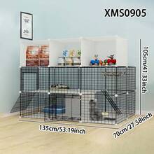 Easy To Install Collapsible Cat Cage, Large Space Dual-Layer Cat Villa With Storage Shelf, Small Animal Cage