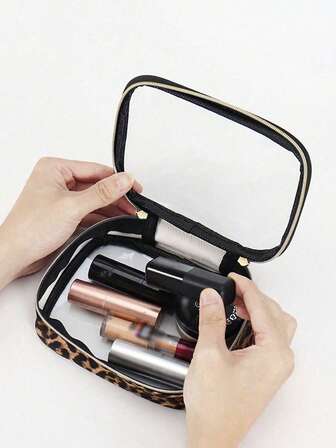 Leopard Print Travel Toiletry Bag - Multi-Compartment Portable Cosmetic Organizer, Durable Fabric Electronics Storage Pouch, Unisex Fitness & Beauty Accessories, Transparent Top Design, Sturdy Structure, Ideal Holiday Gift