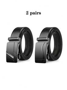 Men's Waist Belt, Simple Business Men's Pants Belt, Casual Versatile Business Automatic Buckle Belt With Two Straps - Black 2 Pieces - View 11