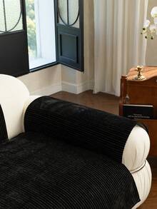 1件装时尚简约提花雪尼尔沙发垫套，奢华高品质沙发套，氛围感十足，新年装饰，纯色条纹元素，宠物友好，保护沙发，装饰性强，可机洗，四季皆宜，适用于1-4人沙发、L型沙发，防尘，防滑，防猫抓