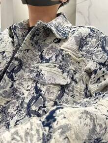 Chaqueta vaquera para hombre y mujer con estampado jacquard de porcelana azul, estilo vintage desgastado, diseño versátil, nuevo modelo de entretiempo - Blanco - Ver 9