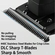 Recortadora de cabello inalámbrica profesional Kemei KM-2299 - Recorte de precisión de 0 mm, cuchillas de metalurgia en polvo, recargable por USB, calidad de salón | Recortadora de cabello eléctrica para barberos y uso doméstico | Diseño elegante y duradero, regalo para hombres - Negro - Ver 6