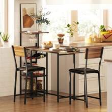 HOMCOM 3-Piece Bar Table And Stool Set With Folding Counter, Glass Rack, Bottle Rack, Shelf, 2 Stools, Steel Frame, Modern Style, Kitchen Dining Set, Brown - Brown - View 7