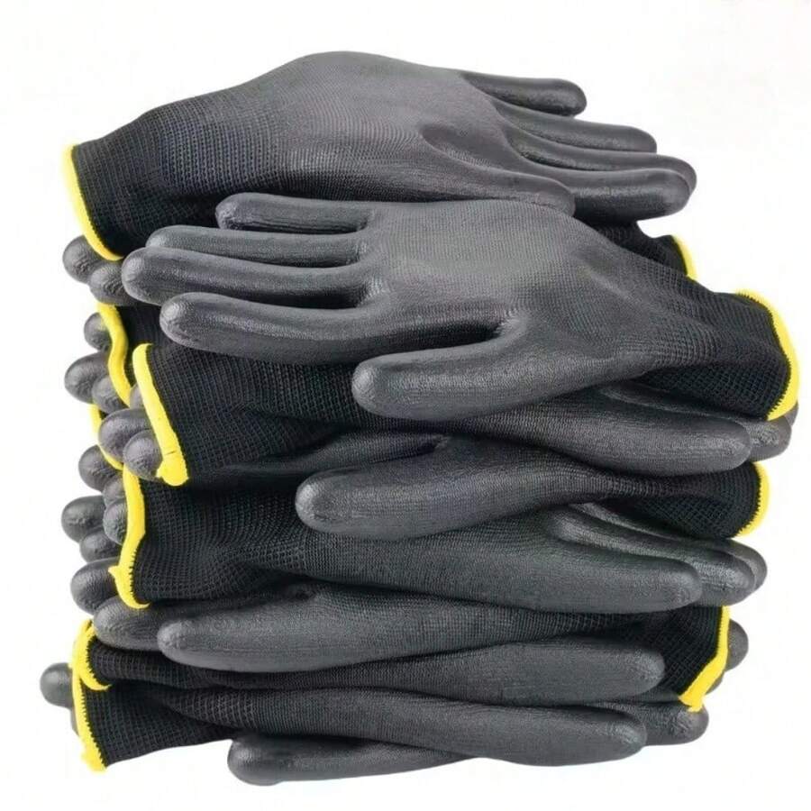 10只/5双PU涂层工作手套,适用于建筑安全、木工、园艺、工业防护、维修工作,防滑、耐磨、耐用,增强抓握力,适合草坪护理和户外使用,提供手部保护。 - 彩色 - 查看 1