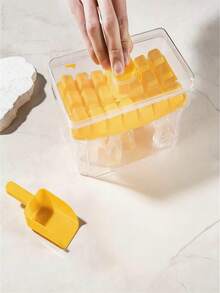 一套DIY冰格，带盖和冰勺，可重复使用制冰模具，34/68格，单层/双层，易脱模，塑料材质，夏季饮品必备，家用制冰机