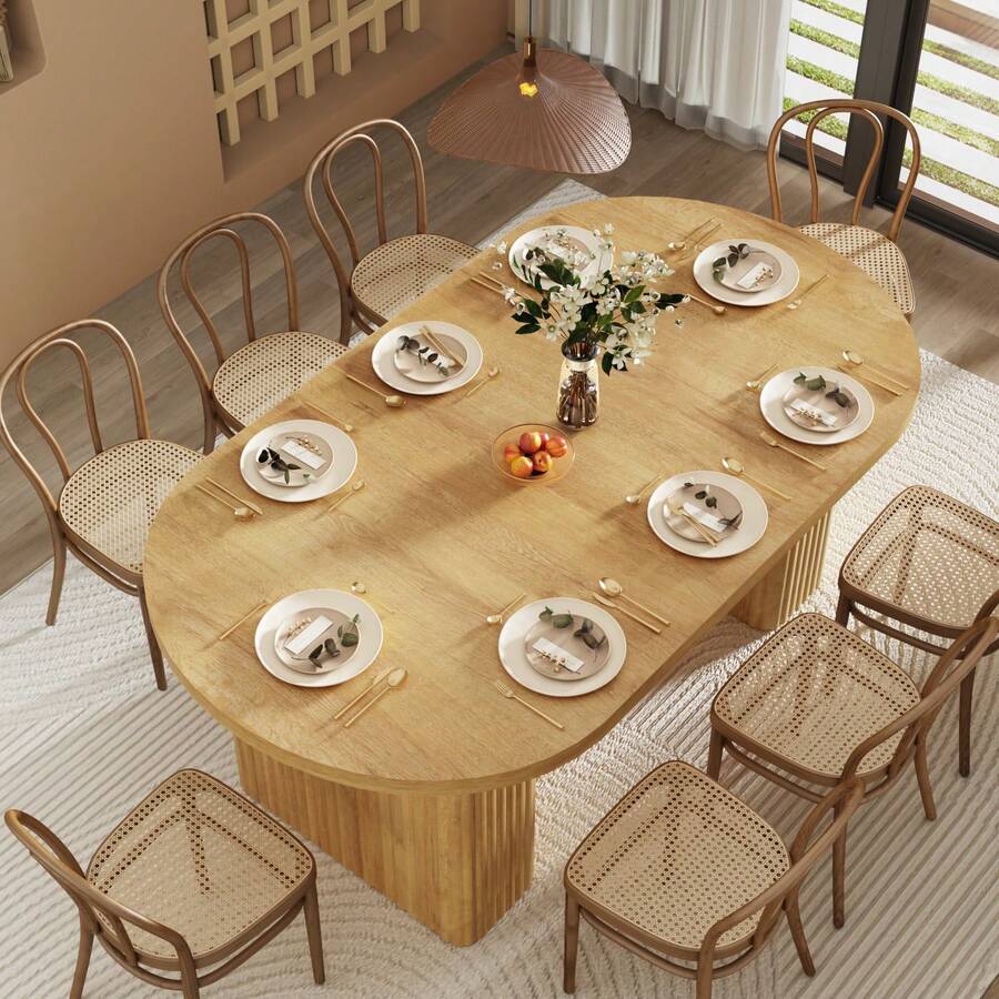 70.8 Inch Dining Table For 6, Modern Farmhouse Rectangular Kitchen Table With Waterproof Wood Tabletop, Sturdy Wood Base With Foot Pads For Dining Room, Kitchen, Living Room - Natural - View 1