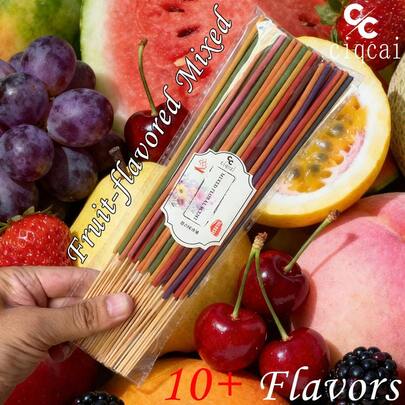 22cm Long High Quality Handmade Incense Sticks, Natural Fruit Scented Aromatherapy Sticks, Grape, Watermelon, Passion Fruit, Cherry, Strawberry, Snow Pear, Peach, Apple, Blackberry, Cantaloupe Blend, Natural And Rich Aroma, Suitable For Yoga And Meditation, Purify The Mind And Eliminate Negative Energy