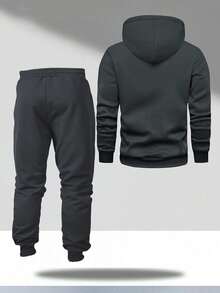 Men's Thin Letter Graphic Print Hoodie And Drawstring Waist Pants Set, Casual Outfit For Spring/Autumn, Suitable For Outdoor Activities, Travel And Relaxation, Great Gift For Husband Or Boyfriend Sports - Dark Grey - View 2