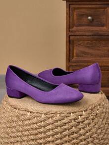 MonaNise 女士方头低跟休闲通勤工作鞋 - 紫色 - 查看 3