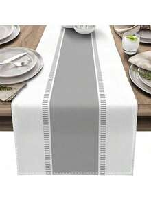 Classic Grey & Black Striped Table Runner, Modern Art Tablecloth, Suitable For Dining Table, Vanity, Farmhouse Style Dinner, Holiday Home Decor, Size: 33 * 90cm, 33 * 120cm, 33 * 183cm, 33 * 230cm, 33 * 275cm