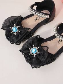 Spring New Pearl Children's Closed Toe Shoes, Bow Decor Girls Closed Toe Flats, Non-Slip Toddler/Little/Big Kids Princess Shoes - Black - View 6