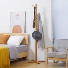 HOMCOM Bamboo Coat Rack With 8 Hooks, Ideal For Hallway And Bedroom, 49.5 X 49.5 X 178 Cm, Elegant And Functional. - 自然色 - 查看 2